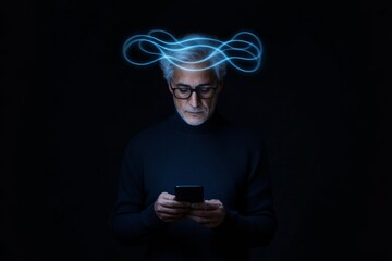 Poster - Futuristic Digital Identification Indian Man Uses Smartphone with Biometric Facial Recognition - Enhancing Cybersecurity and Digital Privacy in Tech-Driven Industries