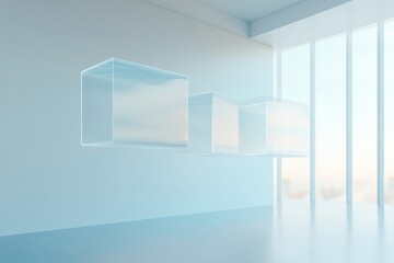 Aufkleber - Ultra-Minimalist Smart Office Transparent Holographic Data Screens in Sleek Workspace - Future-Ready Design for Digital Transformation and AI-Driven Business Efficiency