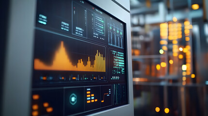 closeup of a digital energy monitoring system displaying realtime consumption data on a screen with 