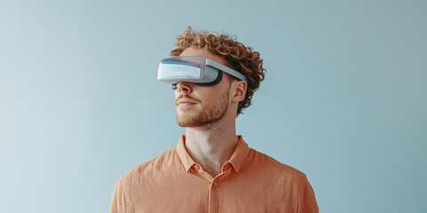 Aufkleber - Contemporary Tech Interface Athletic 30-Year-Old Man with AR Headset in Minimalist Office - Future Work Design and Digital Innovation for Modern Business Solutions