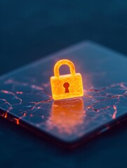 Aufkleber - Cybersecurity Focus Illuminated Digital Lock on Shattered Screen - Enhancing Online Privacy and Corporate Safety in a Futuristic Tech Landscape