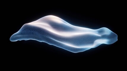 Poster - Futuristic Abstract Digital Wave Glowing Blue Particle Flow on Dark Background - Tech Branding and Data Visualization for Innovative Marketing and Commercial Aesthetics