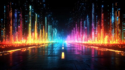 Wall Mural - Light path; bright city background. Use Tech