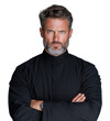 © Роман Варнава - Confident man in black attire poses with arms crossed against a transparent background