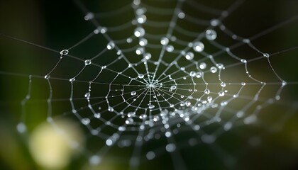 Wall Mural - a spider web with water drops on it