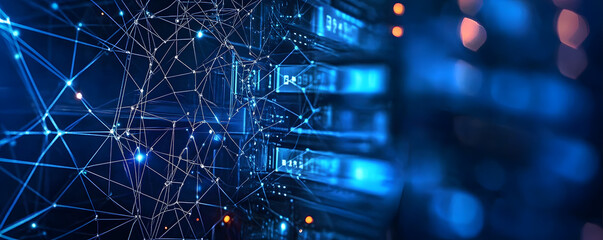 Wall Mural - blue technology background with network connections and digital data connection, web banner design f