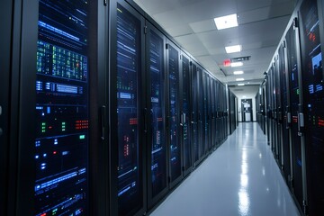 Poster - Server racks emitting blue light in modern data center