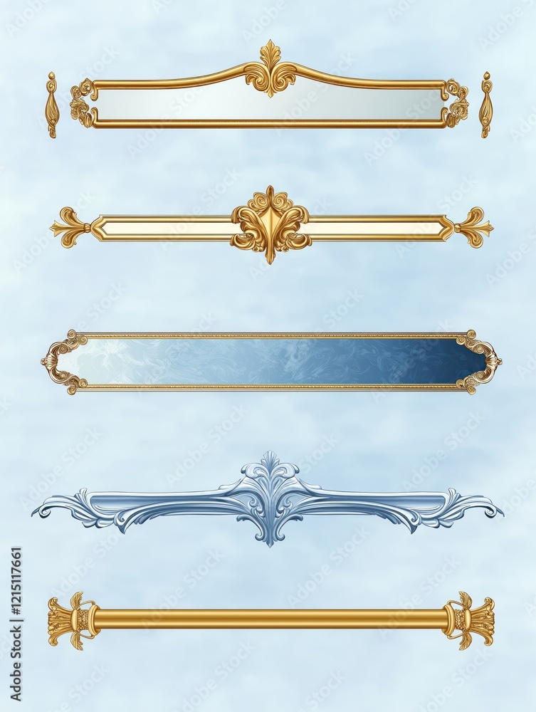 Elegant gold, silver decorative horizontal game ui elements. Set ...