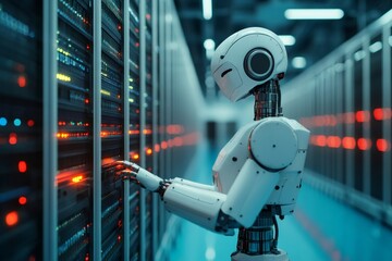 Poster - Robot working on server rack in modern data center