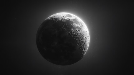 Wall Mural - Monochromatic moon surface captured in full detail with a starry backdrop in black and white