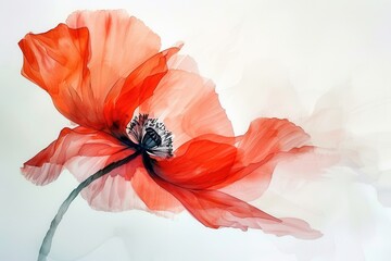 Aufkleber - Bright red poppy flower captured in delicate detail with soft, ethereal background, highlighting nature's beauty and fragility