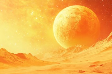 Wall Mural - Vibrant Desert Planet: A Journey Through Golden Skies and Warm Hues in Space Art