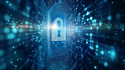 Poster - Cyber security illustration with padlock and binary code