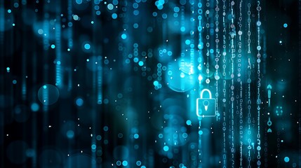 Poster - Cyber security illustration with padlock and binary code