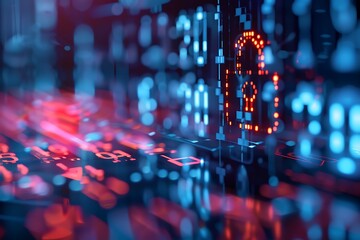 Poster - Cyber security illustration with padlock and binary code