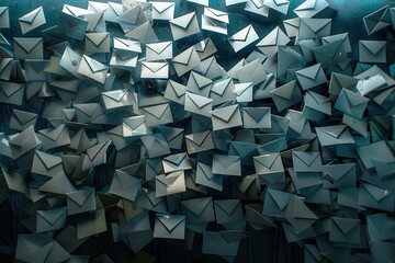 Fototapete - Large collection of envelopes arranged beautifully on a reflective surface capturing details of color and shape
