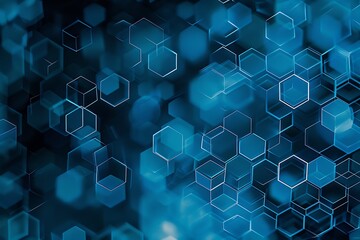 Fototapete - Abstract technology background with hexagons and blue lights.