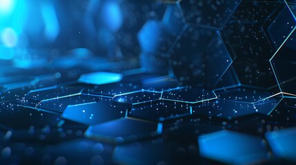 Fototapete - Abstract technology background with hexagons and blue lights.