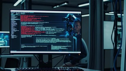 Leinwandbilder - Expert analyzing complex code in a high-tech office setting at night