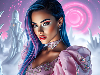 this image invites viewers into a world of advanced technology and quantum design. the woman, a towe