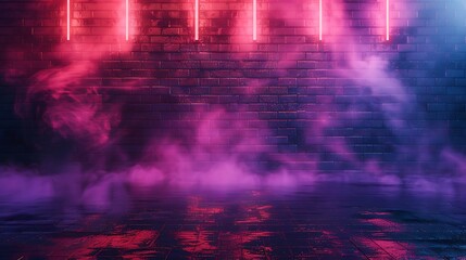 Leinwandbilder - Grunge brick wall with neon lights and smoke.