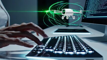 Leinwandbilder - Innovative technology showcased with hands-on coding and drone control in a modern workspace environment