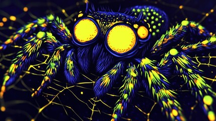 Glowing spider web art, night, fantasy, dark background, digital art print