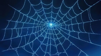 Dew-kissed spiderweb, night sky, intricate design, nature background, Halloween