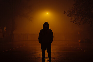 Mysterious Figure in Foggy Night 