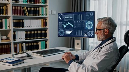Aufkleber - Medical professional reviews patient data and medical visuals in a modern office setting