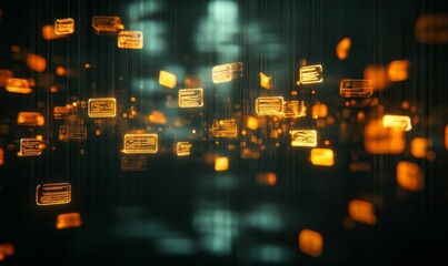 Glowing rectangular data streams, dark background.