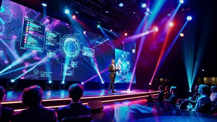Leinwandbilder - Presentation on technology trends at a conference with vibrant lighting and engaging visuals in an auditorium