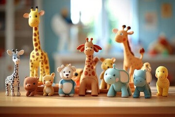 A playful scene showcasing a variety of cute toys in a child's space.