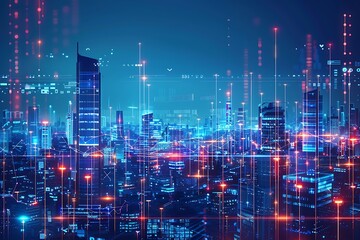 Poster - Smart city development concept. Telecommunication and communication network on city