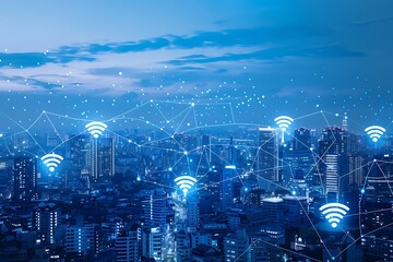 Poster - Smart city with wireless network connection and internet of things technology concept.