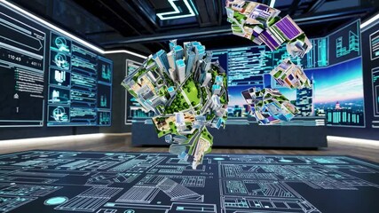 Leinwandbilder - Urban planning simulation showcases advanced city design and architecture concepts in a modern digital environment