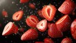© Bisera - Fresh slices of strawberries falling in mid-air, capturing vibrant colors, freshness, and dynamic motion.