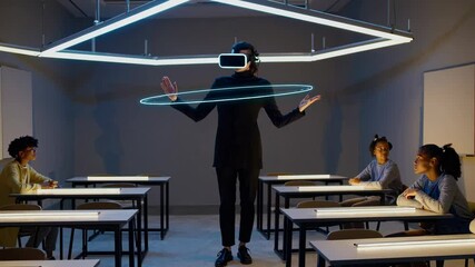 Leinwandbilder - Students engage in an immersive virtual reality lesson about the solar system during a class