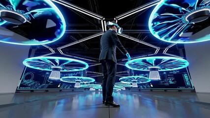 Leinwandbilder - Virtual reality exploration in a futuristic technology lab with interactive holograms