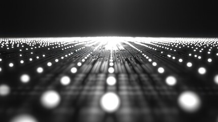 Wall Mural - glowing dots converging, dark background, digital landscape, future tech