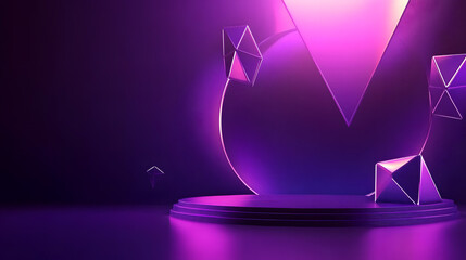 Wall Mural - a futuristic banner with 3d geometric shapes on a solid dark purple background