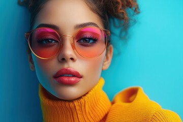 Wall Mural - Vibrant fashion portrait showcasing bold colors and unique style