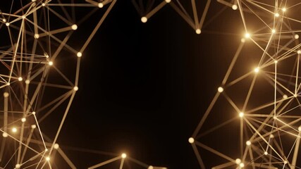 Wall Mural - Abstract golden geometric structure with interconnected nodes and glowing elements on a dark background, symbolizing technology, luxury, and innovation.