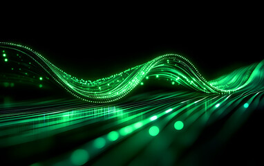 Wall Mural - abstract glowing green light waves on a dark background.