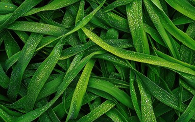 Wall Mural - Lush green grass with dewdrops in extreme macro, high detail