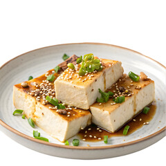 delicious plate of tofu on transparent background