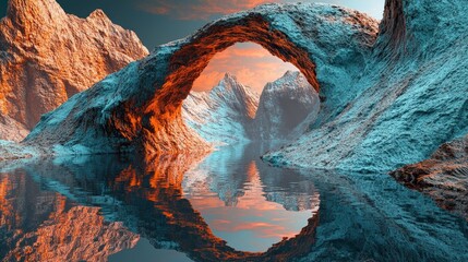 A beautiful mountain landscape with a bridge over a river