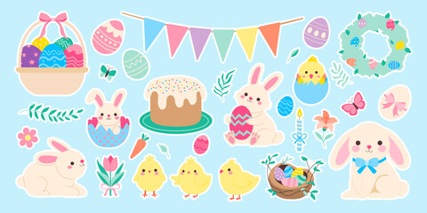 Wall Mural - a collection of easter-themed stickers featuring rabbits, chicks, and eggs. the stickers are colorfu