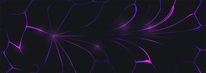 Poster - Black and purple futuristic abstract background with dynamic glowing lines. Vector illustration