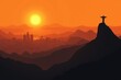 © cff999 - a silhouette of a man standing on top of a mountain with the sun setting behind him